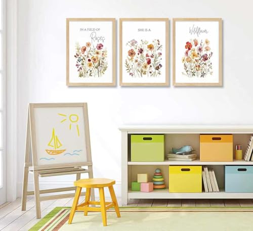 3psc Framed Floral Wall Art Watercolor Paintings On Canvas Depicting Flowers Plants And Poems Wildflower Poster Print Art Suitable For Farmhouses Bedrooms and Home DéCor 12x16 Inches - color: MEIGUIYEHUA, size: 16"L x 12"W