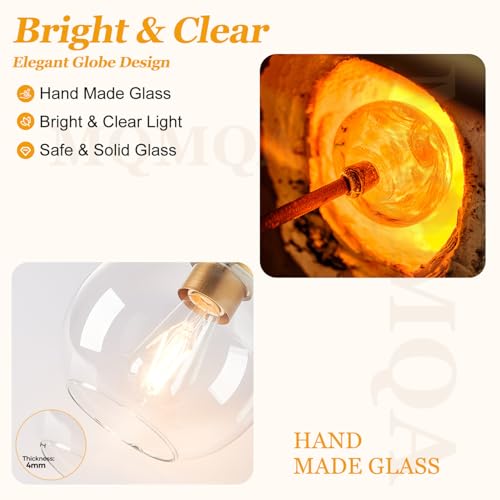 1 Pack Gold Globe Pendant Lights, Mid Century Gold Pendant Light Fixtures, Globe Pendant Lights Kitchen Island with Clear Glass Shade Adjustable Hanging Fixture for Dining Room (Bulbs not Included) - color: Brushed Gold + Milky White Glass 1 Pack