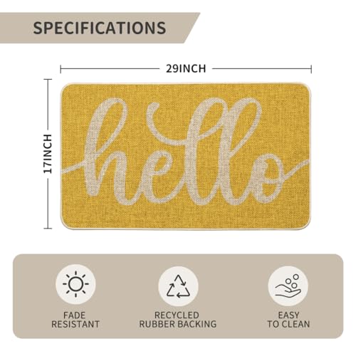 Artoid Mode Yellow Hello Spring Doormat, Summer Home Decor Low-Profile Switch Rug Door Mat Floor Mat for Indoor Outdoor 17x29 Inch - color: Yellow, size: 17" x 29"