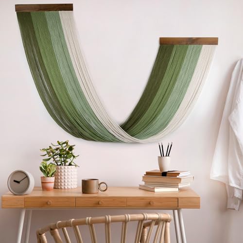 LB Green Macrame Wall Hanging Large, Boho Tapestry Wall Hanging Macrame Wall Art Handmade Yarn Woven Wall Art Modern Home Decor Headboard Wall Decor for Bedroom Living Room Dorm Nursery, 16x32 Inch - color: Light Green