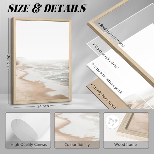 Beach Wall Art Boho Prints Coastal Canvas Wall Art Beach Pictures Pampas Grass Ocean Poster Plant Landscape Beach Scene Artwork for Living Room Bedroom Decor 24x36x3 Inch Wood Framed - color: Beach Art Prints, size: 24x36 Inch Wood Framed