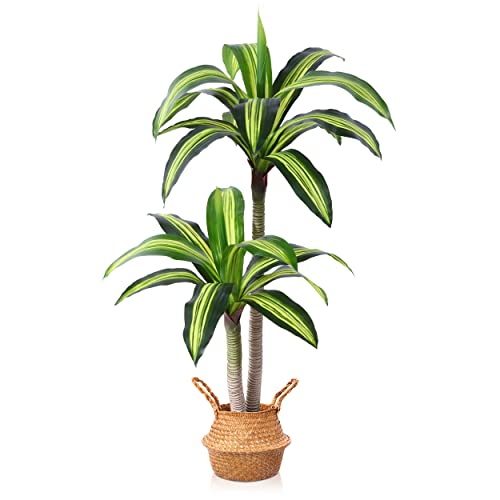 Ferrgoal Artificial Plants, 4 Ft Dracaena Tree Faux Plants Indoor Outdoor Decor Fake Tree with Woven Seagrass Basket Plants for Home Decor Office Living Room Porch Patio Housewarming - size: 4ft