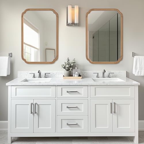 WallBeyond 24" x 36" Rounded Corner Arch Wall Mirror with Wood Frame for Entryway, Living Room or Bedroom Home Decor - Light Woodgrain [24" x 36" Honey-Colored] - color: Honey a, size: 36"L x 24"W