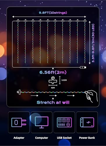 Brightown 300 LED Fairy Curtain Lights, Curtain String Lights, USB Plug in 8 Lighting Modes Christmas Decoration, Hanging Lights with Remote for Bedroom Indoor Weddings Dorm Multicolor 1 Pack - color: Multicolor, size: 1 Pack-300 LED-USB Plug