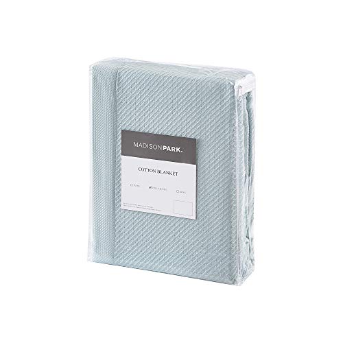 Madison Park 100% Egyptian Cotton Lightweight Summer Blanket, Breathable Waffle Knit Design, Soft Cozy All-Season Throw for Bed, Couch or Sofa, Light Blue King Size (108"x90") - color: Light Blue, size: King