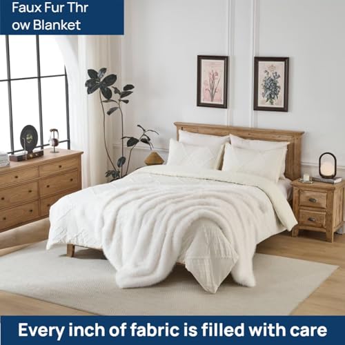 Luxury Fluffy Faux Fur Throw Blanket, Thick Silky Fuzzy Cozy Blanket, Plush Blankets for Couch, Sofa, Chair, Bed - Ivory White, 50x60 Inches - color: Ivory White, size: Throw (50" x 60")