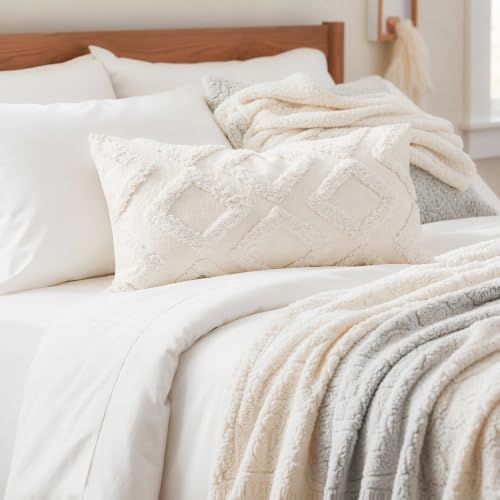 NUYECY Diamond Pattern Long Pillow Covers 12 x 24,Plush Chenille Decorative Long Lumbar Pillow Case Pillow Covers Cushion Case for Sofa Couch Bed Livingroom Farmhouse,Modern Boho,Cream White - color: White, size: 24" x 12" (Pack of 1)