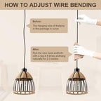 OCIOC Mini Hemp Rope Woven Pendant Light, Boho Chanderlier Light Fixture, 6.9 Inch Farmhouse Rattan Adjustable Height Hanging lamp for Kitchen Island Bedroom, Dining Room, Living Room, Entryway, Foyer - size: 5.5