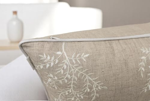 VAGMINE Embroidered Fern Botanical 18x18 Throw Pillow Cover - Natural Linen Square Cushion for Sofa Couch Bed - Cottagecore Farmhouse Home Decor - Leaves - color: Natural-leaves, size: 18" x 18" (Pack of 1)