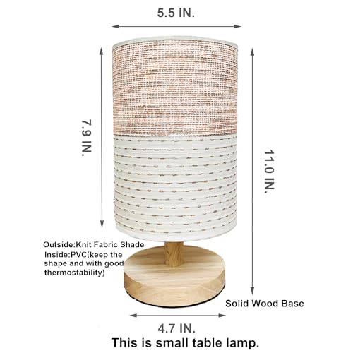 AFORTLO Table Desk Lamp, Small Fabric Boho Decorative Nightstand Night Light Solid Wood Base Lamp for Bedroom,Living Room,End Table or Office with Bulb (Brown Knit Fabric)