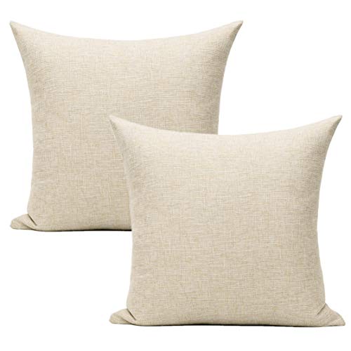 All Smiles Throw Pillow Covers 18x18 Set of 2 Beige Linen Neutral Decorative Farmhouse Décor Burlap Accent Euro Sham Cushion Cases Home Decorations Indoor Outdoor for Bed Sofa Couch Patio - color: Linen, size: 18" x 18" (Pack of 2)