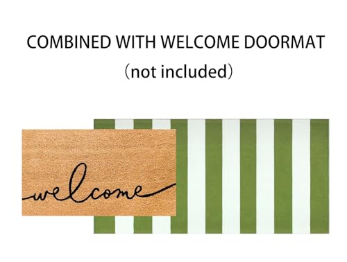 Front Porch Rug 24"x51",Green and White Striped Outdoor Rug Layered Doormat Cotton Woven Washable Indoor Outdoor Farmhouse Small Area Rug for Porch/Entryway/Home Entrance Decor - color: Green White, size: 2' x 4'3" (Rectangular)