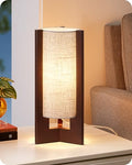 EDISHINE Wood Table Lamp, 13.5" Small Bedside Lamp, Beige Linen Shade, Rosewood Cylinder Nightstand Lamp for Bedroom Living Room, On-Off Line Switch, E26 Base (Bulb Not Included) - color: Dark Walnut Color
