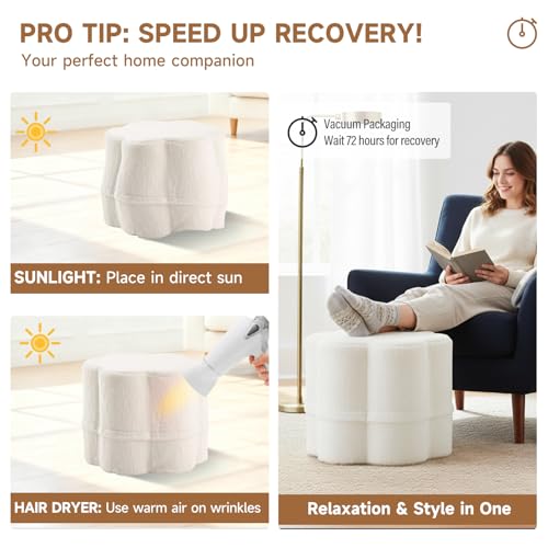 Tiita Floral Pouf Ottoman, Foot Stools Ottoman with Foam Chunk Filling, Puff Foot Rest for Couch, Living Room, Kids Room, Cream - color: Flower Beige