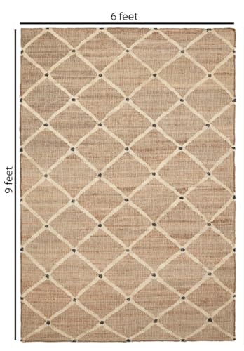 Hand Woven Jute Rug 6'x9' Area Rug - Rectangular Handcrafted Premium Geometric Design, Indoor Reversible Natural Fiber Rugs - Rustic Farmhouse Carpet for Living Room, Hallway, Bedroom - Natural - size: 6' x 9' (﻿Rectangular)