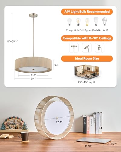 VONLUCE 20" Boho Rattan Chandelier, 4-Light Drum Chandelier with 2-Tier Woven Lampshade, Rattan Ceiling Light for Dining Room Bedroom Living Room with E26 Sockets, Nickel Finish, ETL Certified - color: Nickel, size: 20inch