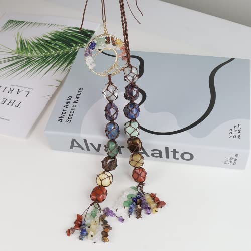 2 Pieces of 7 Chakras Healing Crystals and Tree of Life Wall Hanger Tumbled Gemstones Meditation Hanging Ornament Christmas Tree Memorial Hanging Pendant (Style 1) - color: A-style 19