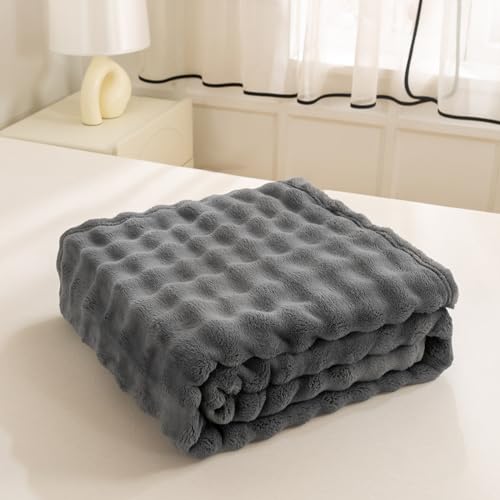 YUSOKI 3D Fleece Bubble Throw Blanket | 380GSM Ultra Soft Fluffy Plush | Non-Shedding Lightweight Cozy Blanket for Couch Sofa Bed | All Season (Grey,50 * 60inches) - color: Grey, size: Throw(50" x60")