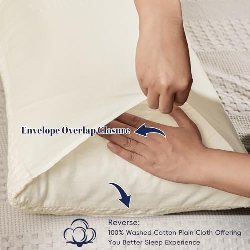 PHF 100% Cotton Waffle Pillow Shams Standard Size, 2 Pack 20" x 26" Soft Skin-Friendly Pillowcases, No Filling, Aesthetic Woven and Breathable Waffle Weave Pillow Case Covers for Bed, Ivory - color: Ivory, size: 26" x 20" (Pack of 2)