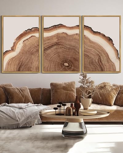 Drsoum Vintage Retro Tree Rings Wood Framed Wall Art Modern Wood Stump Nature Rustic Artwork Bedroom Living Room Ready to Hang 24x36in Natural Framed - color: Flower Boho Wall Art, size: 36L" x 24W", Natural Framed