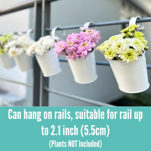 LaLaGreen Rail Planter (6 Inch, 12 Pack) Black Large Metal Hanging Flower Railing Fence Balcony Gardening for Apartment Patio Planters Outdoor Deck Decoration Modern Garden Iron Porch Decor Pots - size: 6 Inch (White x 12 Pcs)