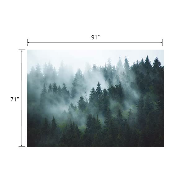 YISURE Forest Tapestry Wall Hanging Foggy Tree Tapestry Nature Misty Forest Mountain Wall Tapestries Woodland Landscape Backdrop for Dorm Room Living Home Office Large, Grey Green, 91(W) X71(L) Inch - size: 71"L x 91"W
