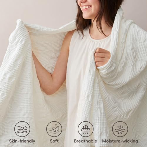 David's Home 100% Cotton Waffle Blanket Twin Size for College Dorm, Lightweight Breathable Cooling Throw for Spring Summer, Snag-Resistant, Aesthetics Home Decor for Couch Sofa Bed, White, 66 * 90 - color: White, size: Twin(66*90")