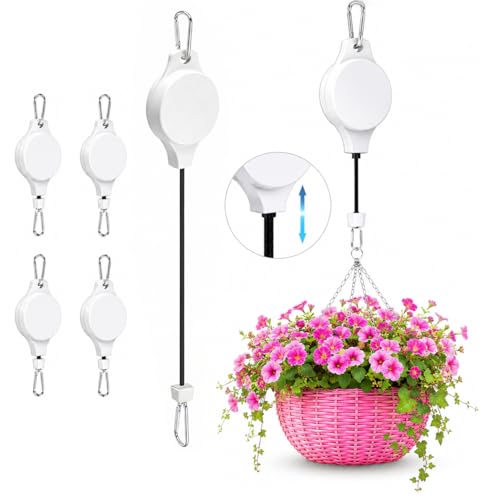 Retractable Plant Hanger with Pulley System, Effortless Raising and Lowering for Indoor and Outdoor Plants, Hanging Planters, Garden Pots & Bird Feeders (4-Pack,White) - color: White,4pcs