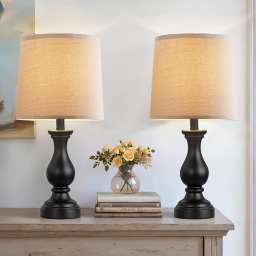 Seealle Farmhouse Table Lamps Set of 2 - Rustic Lamp for Bedroom Living Room, 22" Boho Bedside Lamps for Night Stands End Table Office Desk Lamp Nightstand with Linen Shades(Matte Black) - color: C. Matte Black