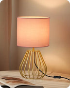 Pink and Gold Table Lamp, Small Bedside Lamp with Metal Base & Pink Linen Lampshade, Modern Nightstand Lamp, Little Cute Desk Lamp for Girl Kid's Room, 2700K LED Bulb Included, DP06TL05 - color: Pink + Gold