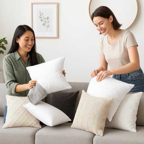 LANE LINEN 4 Pack 18x18 White Throw Pillow Inserts for Decorative Pillow Covers, Couch Pillows for Living Room, Fluffy Pillows for Bed - size: 18" x 18"