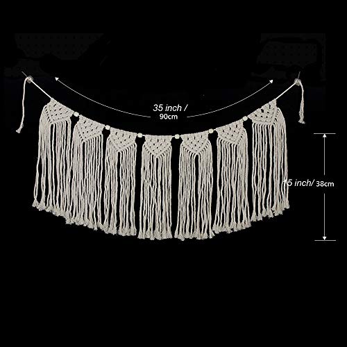 Macrame Woven Wall Hanging Tapestry Beige Curtain Fringe Tassel Garland Banner Boho Chic Home Decorative Interior Wall Decor Bohemian Ethnic Apartment Dorm Room Art Party Wedding Backdrop Decoration