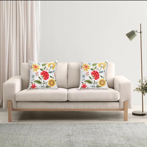 Pack of 2 Embroidered Decorative Throw Pillow Cover 18x18 Inch Farmhouse Floral Pillowcase for Living Room Sofa Bed (Boho Flower) - color: Boho Flower