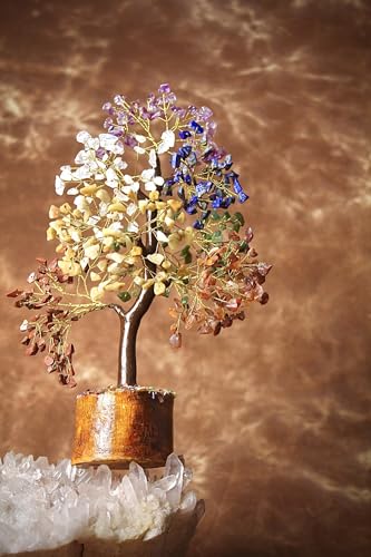 Crystal Tree of Life - 7 Chakra Healing Crystal Bonsai Tree for Home & Office Decor | Handmade Gemstone Money Tree for Positive Energy, Good Luck & Wealth | Spiritual Birthday Gift for Women & Mom - color: 7 Chakra Gold Wire