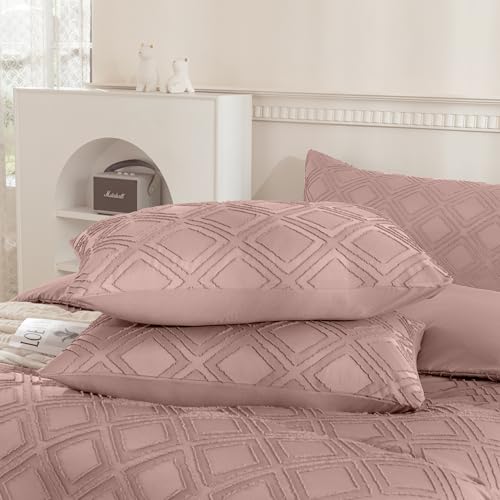 JELLYMONI Pillowcases King Size Smokey Pink 2 Pack Boho Plaid Bed Pillow Covers 20x36in Polyester Envelope Pillow Shams Tufted Bohemian Textured (Pillows are not Included) - color: 06 - Smokey Pink - Grid, size: 36" x 20" (Pack of 2)