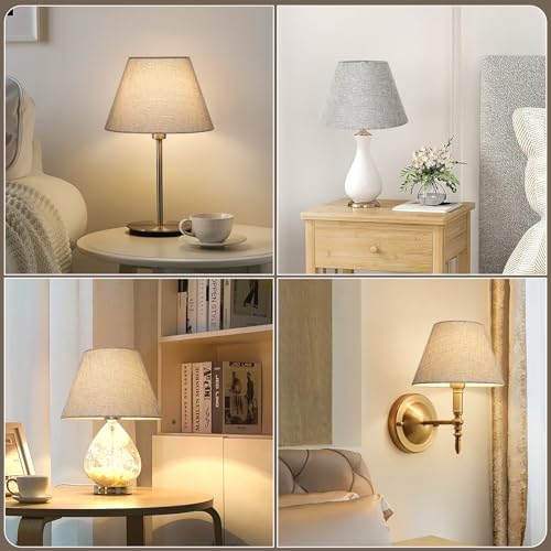 Lamp Shades for Table Lamps, Gray Lampshades Set of 2, 5.5" Top x 10" Bottom x 6.6" High, Natural Linen Lamp Shades for Floor Lamps Bedside Lamps, Spider, Bulb Clip Adapters Included - color: Gray