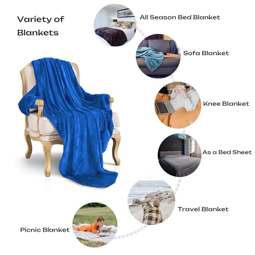 JIAHANNHA Royal Blue Throw Blanket Fleece Blanket 50"x60",Super Soft Cozy Plush Throw Blanket for Couch Sofa Bed,Warm and Lightweight Bed Blankets for Adults - color: Royal Blue, size: Throw(50"×60")
