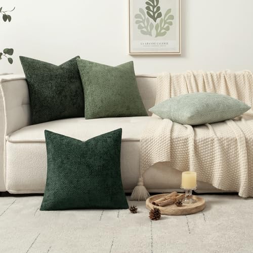 MIULEE Pack of 4 Couch Throw Pillow Covers 18x18 Inch Green Soft Decorative Chenille Pillow Covers Farmhouse Accent Cushion Covers for Boho Spring Home Decor Sofa Bedroom Living Room - color: Green, size: 18" x 18" (Pack of 4)