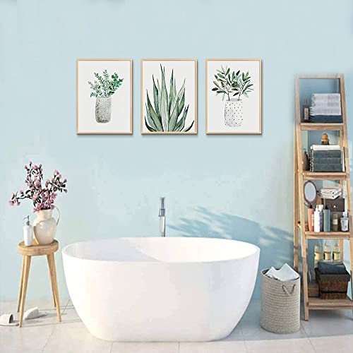 Natural Wood Framed Wall Art Painting For Dining Room Family Wall Decor For Bedroom Kitchen Wall Decoration Living Room Decor Green Leaf Pictures Artwork For Home Walls 3 Piece Framed Art Prints - color: 3 Panels Green Plants Paintings Natural Wood Framed