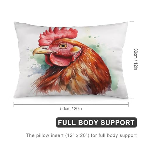 Watercolor Chicken Pillows Cover 12 "x20 Farmhouse Rooster Coloful Chicken Decorative Cushion Cover Pillowcase Couch Pillows for Living Room for Bedroom Living Room - color: Pattern-3, size: 20" x 12" (Pack of 1)