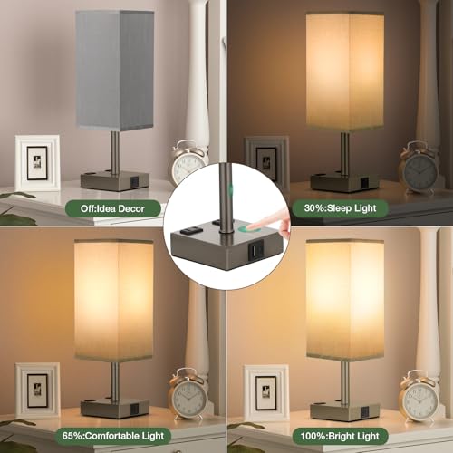 aooshine Dark Grey Touch Lamps Set of 2 - Nightstand Lamp with USB-C + A Charge Ports & AC Outlets, 3-Way Dimmable Bedside Lamp, Small Table Lamp Light for Bedroom (Bulb Included) - color: Grey-Grey