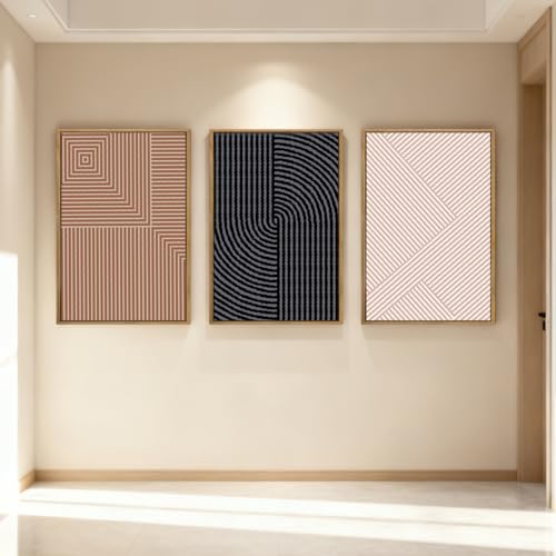 ANHUIB Neutral Abstract Modern Canvas Wall Art Set of 3 Framed Black and White Beige Wall Decor Boho Minimalist Artwork for Walls Geometric Line Painting for Living Room Bedroom Office 16x24 Inch - color: Black Brown and Beige, size: 24"L x 16"W