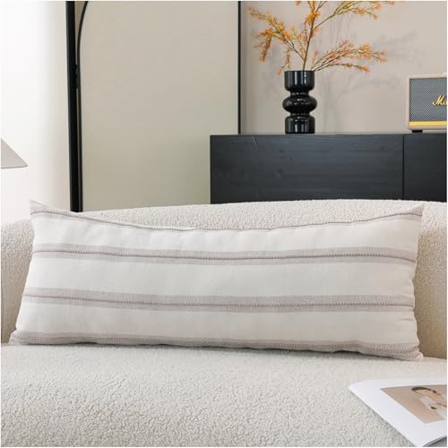 Cethom Boho Lumbar Pillow Covers 14x36 Long, Pack of 1, Taupe Striped Decorative Body Pillowcase for Couch Bed, Textured Farmhouse Accent Cushion Covers for Living Room Bedroom Sofa Home Decor - color: Taupe, size: 36" x 14" (Pack of 1)