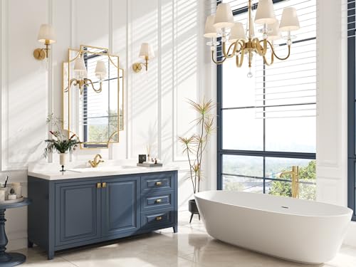Kelly Miller Gold Bathroom Mirror for Wall, 24"x36" Large Decorative Mirror Gold Wall Mirror Vanity Mirror Beveled Wall Decor for Master Bath Half Bath Living Room Bedroom Fireplace Mantle Entryway - size: 36"L x 24"W