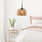 Modern Dome Pendant Lighting Fixture Kitchen Island, 11.8 Inch Large Boho Chandelier, Rustic Farmhouse Industrial Hanging Lamp Ceiling Lights with Amber Glass Bell Lampshade - color: Amber, size: 30CM