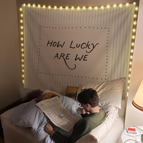 SkyCozy Inspirational Wall Tapestry, Motivational Office Decor, How Lucky Are We Motivational Retro Neutral Striped Tapestry for Home Bedroom Living Room Dorm Office Wall Decor, 50x60 Inch - color: 04-How Lucky Are We Tapestry