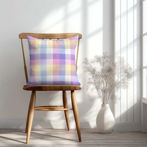 Pastel Gingham Throw Pillow Covers 18x18 Inch, Set of 2 | Soft Rainbow Plaid Square Cushion Cases for Sofa Couch Girls Room | Spring Aesthetic Home Decor, Decorative Pillowcases - color: Pastel Gingham