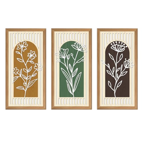 TOARTi 3 Pcs Rustic Boho Plant Wall Art Decor Minimalist Flower Wooden Hanging Sign Farmhouse Vintage Floral Wall Decor for Living Room Bedroom Boho Botanical Wooden Wall Art - color: Boho Plants Wooden Wall Art, size: 8"L x 16"W
