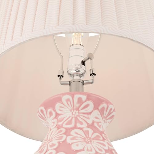360 Lighting Buttercup 25" High Mid-Century Modern Country Cottage Ceramic 3-Way Table Lamp Pink and White Flowers Ceramic Fabric Shade Living Room Bedroom Bedside Nightstand House Office Home