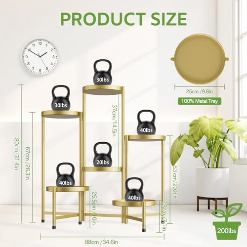 iDavosic.ly 6 Tier Large Plant Stand Indoor, 10 Inch Wide Tall Corner Metal Plant Stands Outdoor for Multiple Plants, Folding Tiered Flower Display Holder Rack Shelf, Gold - color: Gold, size: 6 Tiers